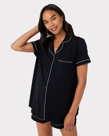 Maternity Modal Black Button Up Short Pyjama Set
